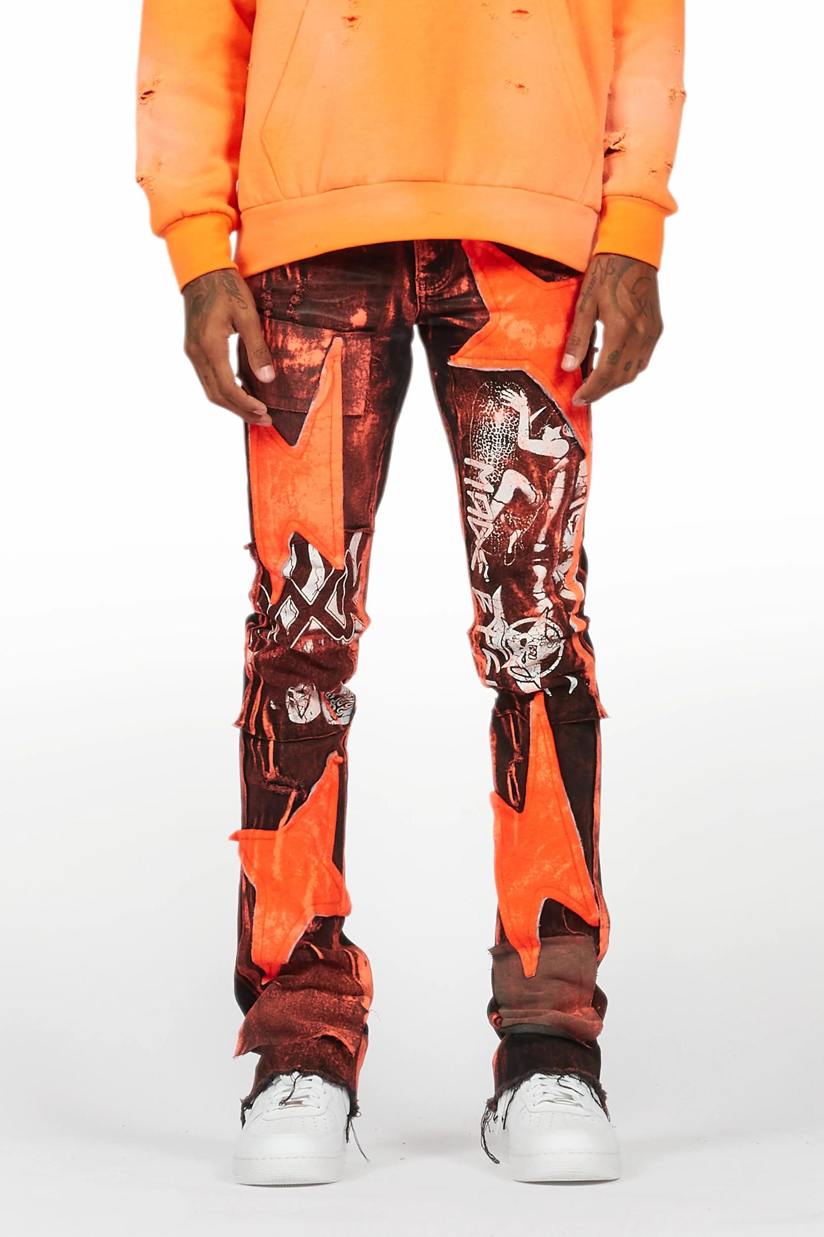 Valko Black/Orange Roller Paint Stacked Flare Jean Male Product Image
