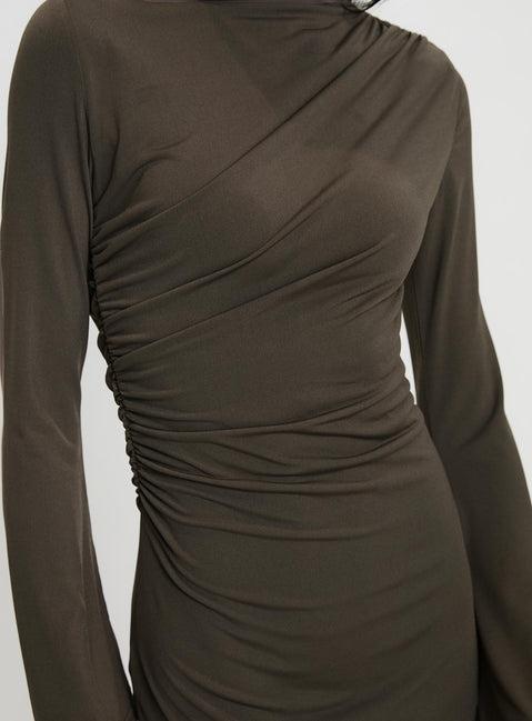Arte Deco Long Sleeve Mini Dress Mocha Product Image