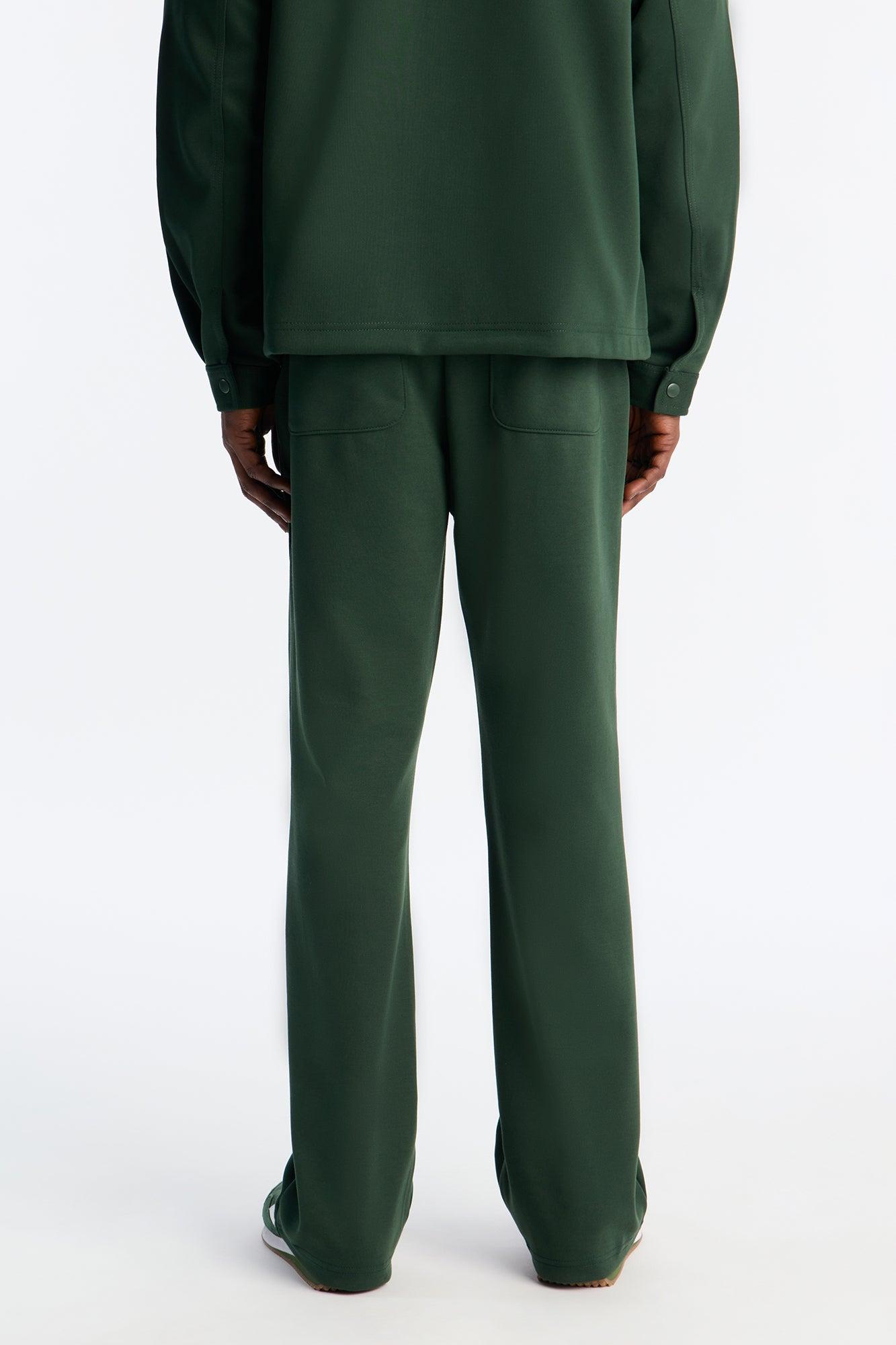 Structured Fleece Pintuck Slim Flare Sweatpants - Green Product Image