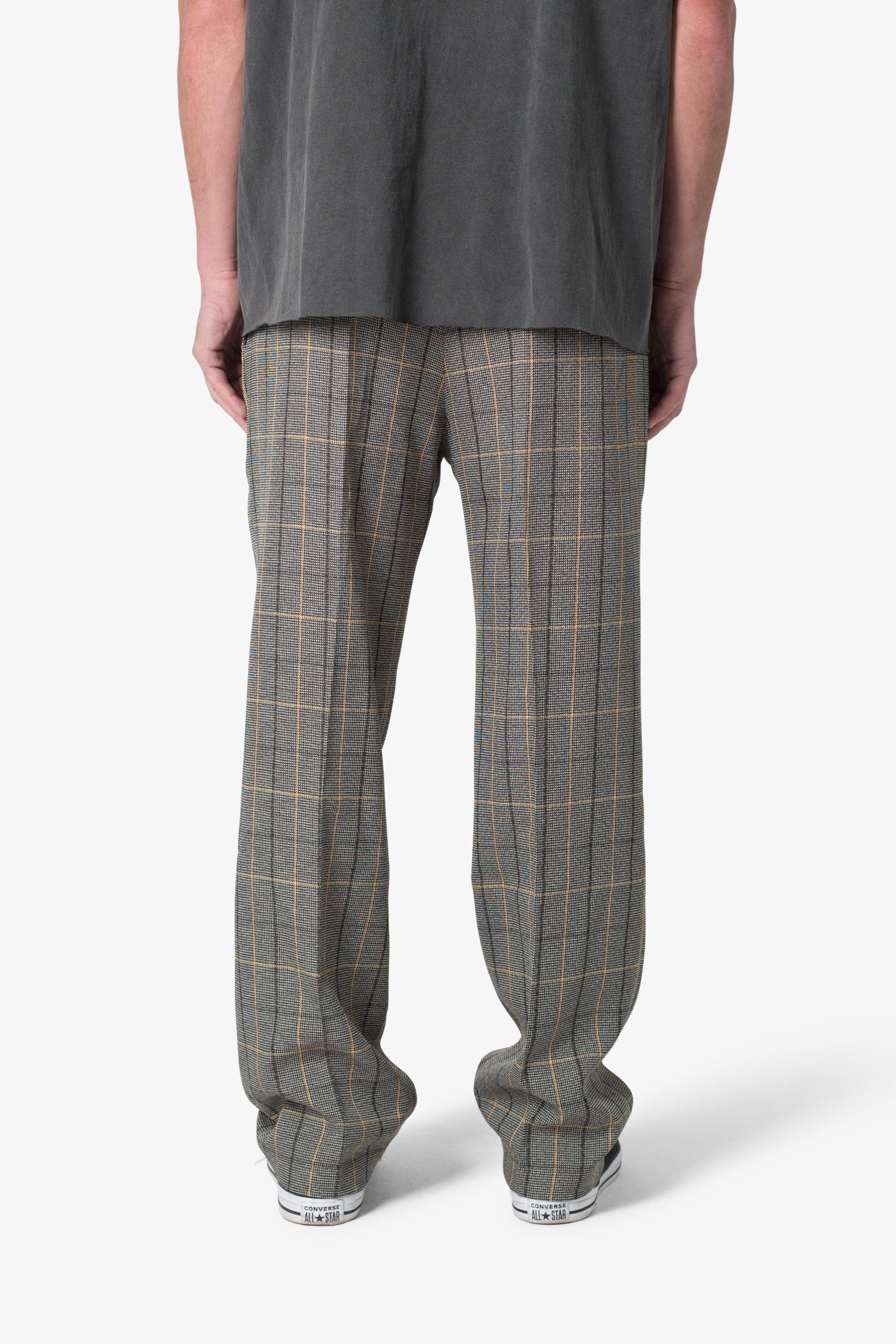 Pleated Plaid Trousers - Light Brown/Cream Product Image