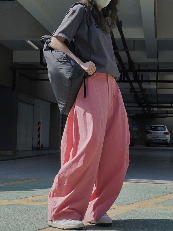 Loose Wide Leg Solid Color Split-Joint Casual Pants Bottoms Trousers Product Image