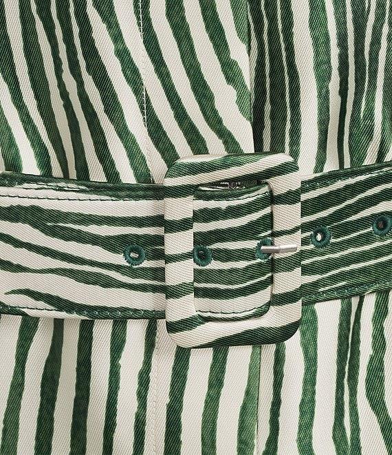 Preston & York Mae Mikado Sheath Button Front Belted Short Sleeve Zebra Print Dress Product Image