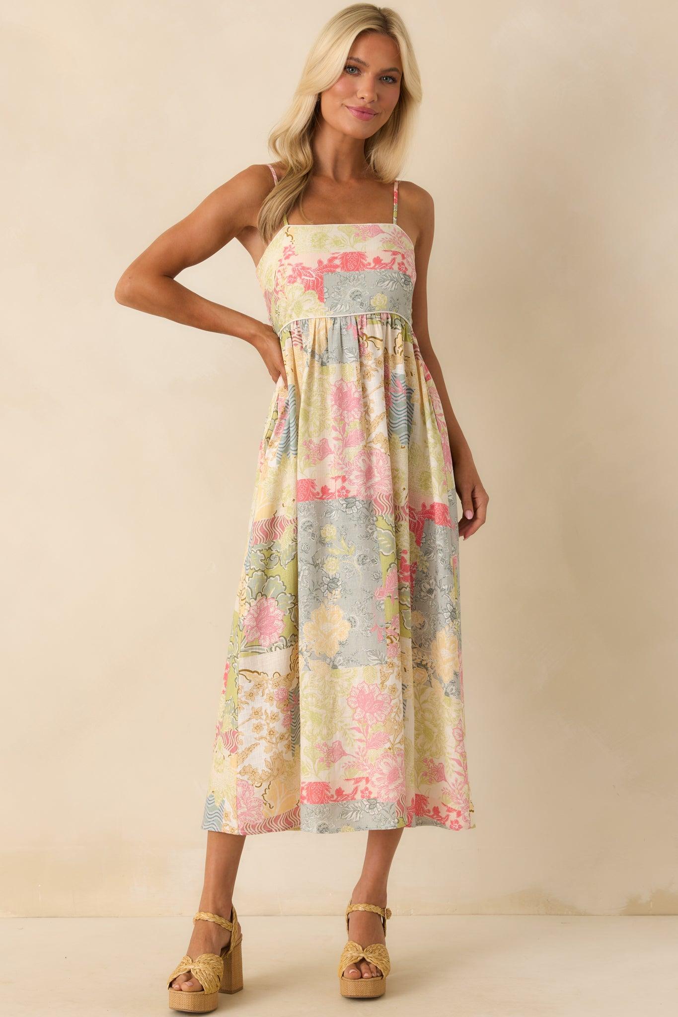 MINKPINK Multi Patchwork Aurora Strappy Midi Dress Product Image