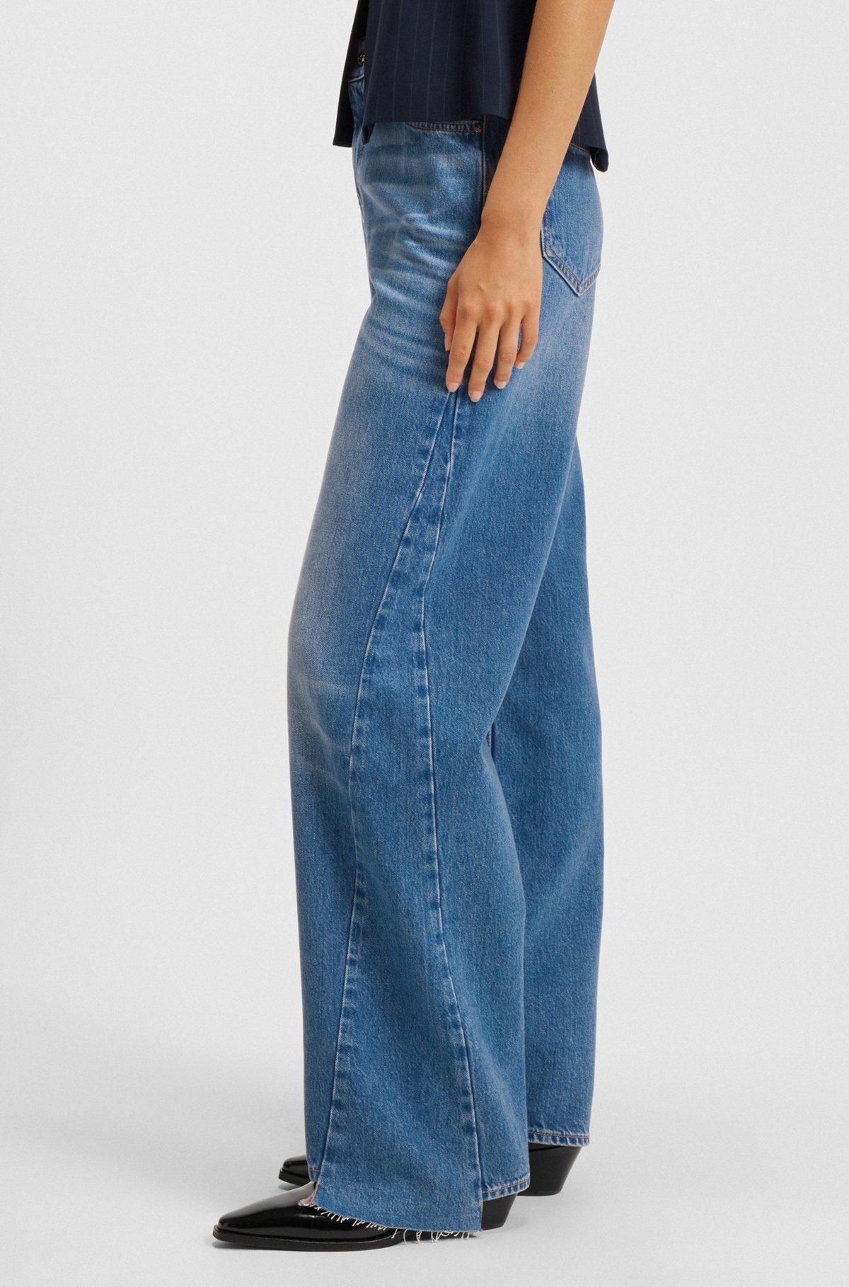 BOSS - Relaxed-fit jeans in indigo denim with stepped hems - Dark Blue Product Image