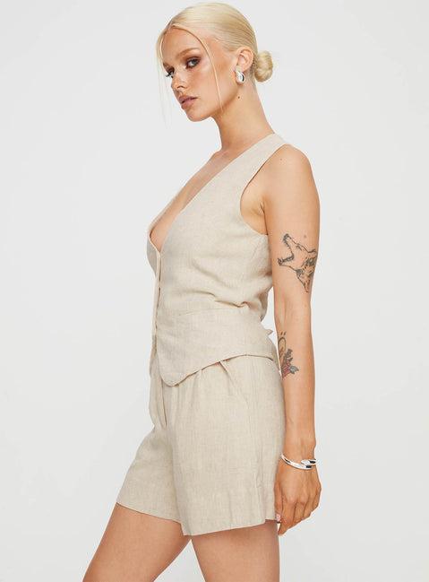 Bellair Linen Blend Shorts Beige Product Image