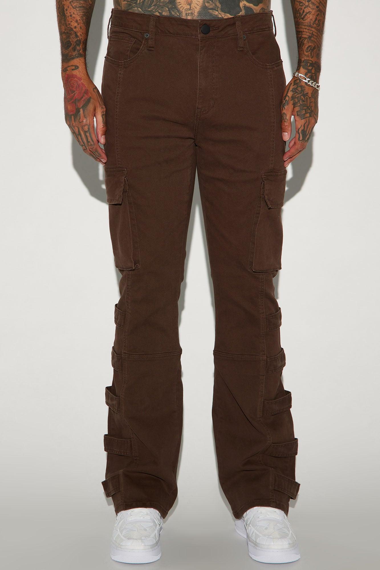 Cadell Stacked Slim Flare Cargo Pants - Dark Brown Product Image