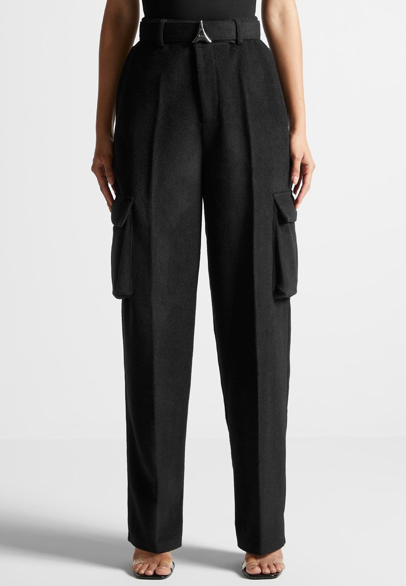 Wool Tailored Cargo Trousers - Black Female Product Image