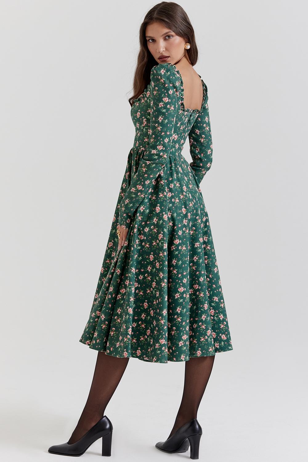 Delia  green floral print midi dress Product Image