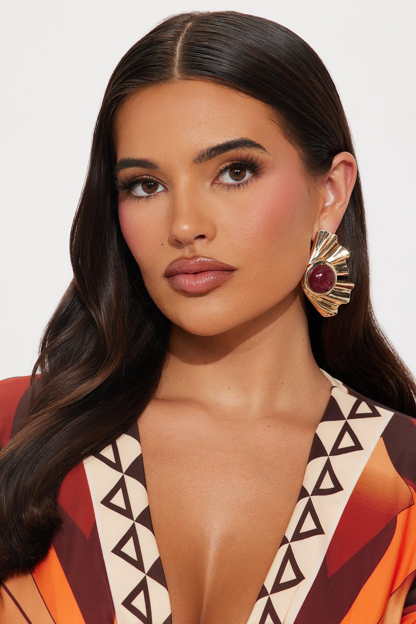 Aubrey Jeweled Drop Earrings - Burgundy/combo Female Product Image