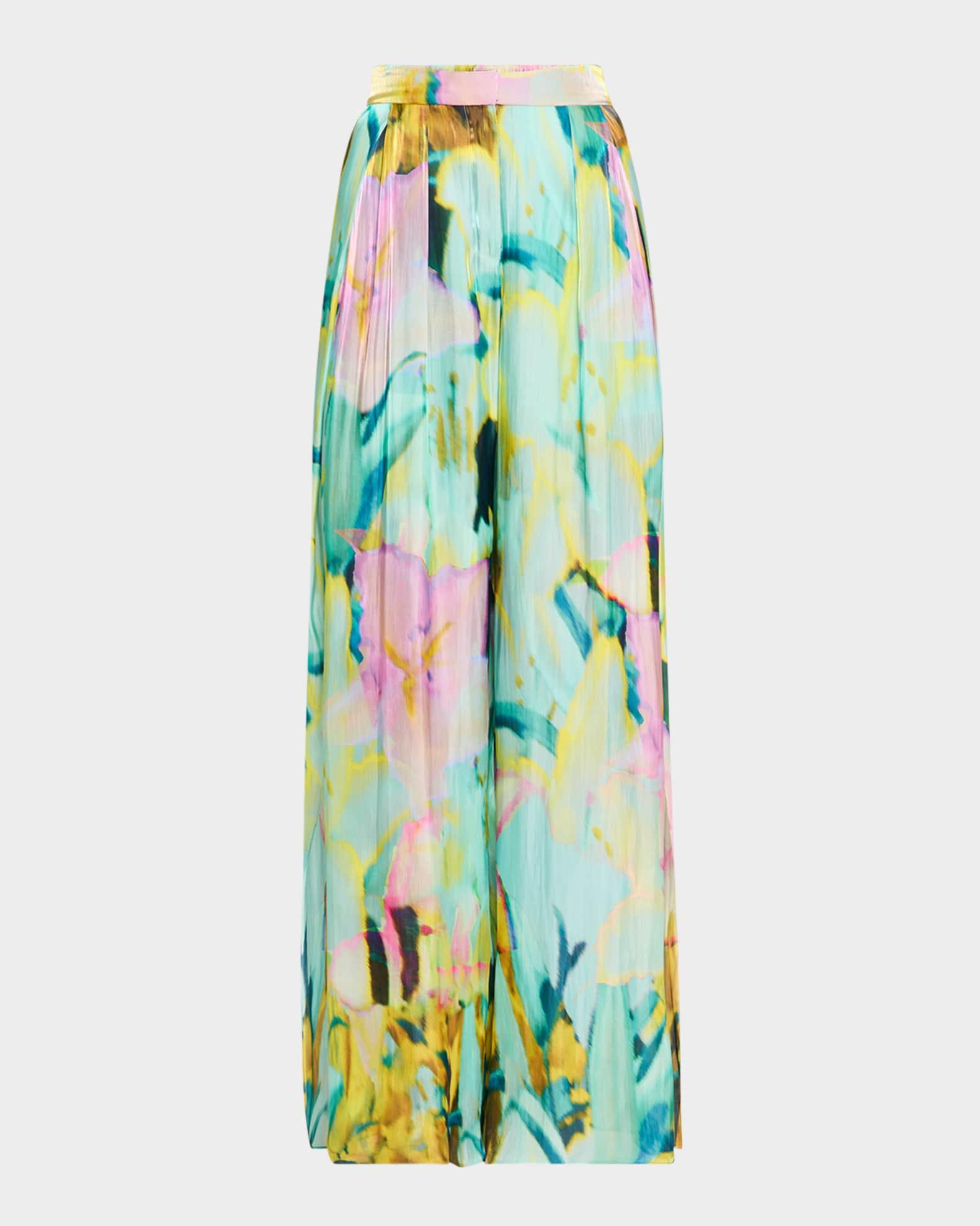 Loretta Wide-Leg Metallic Satin Pants Product Image