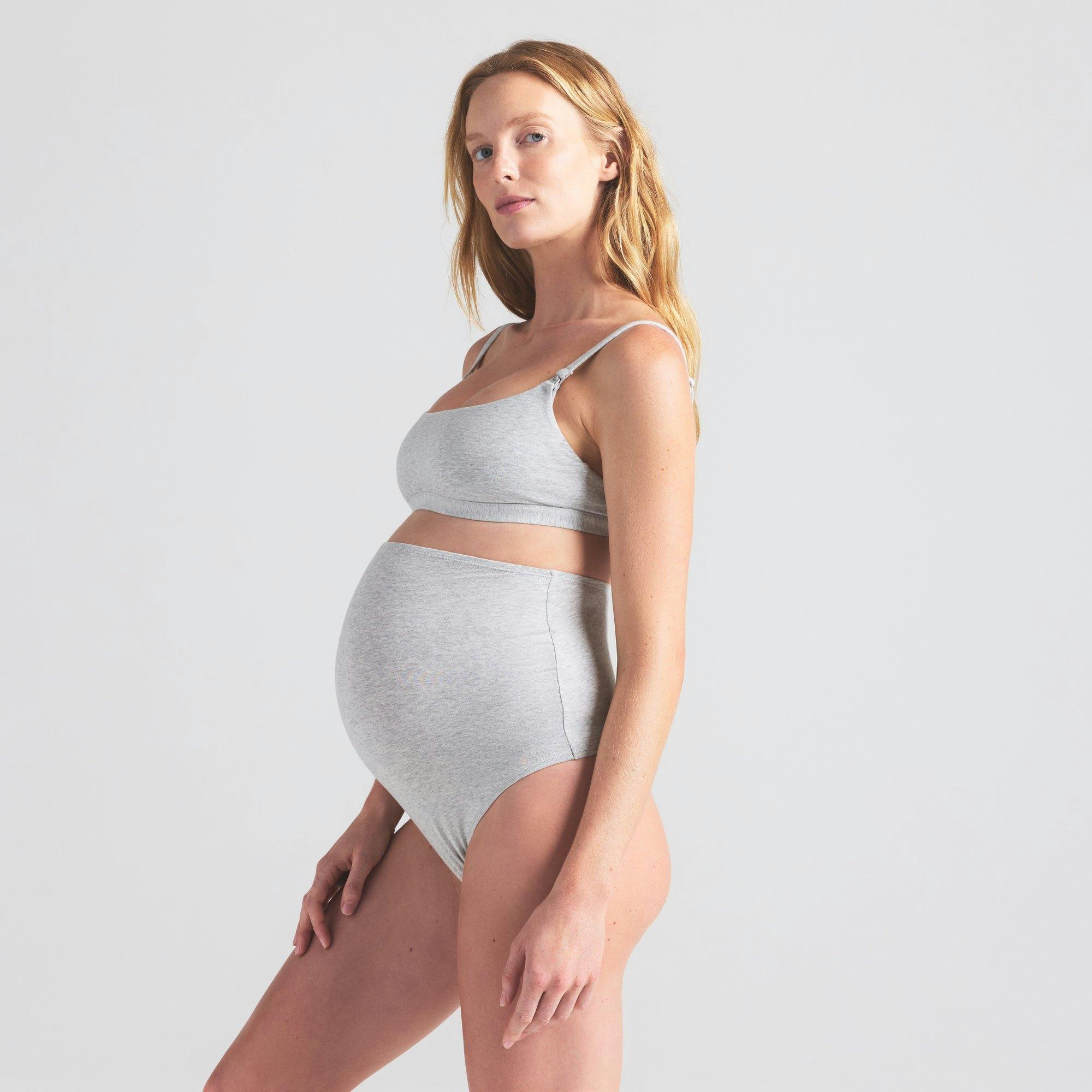COTTON JERSEY MATERNITY HIGH-WAISTED THONG | LIGHT HEATHER GREY Product Image