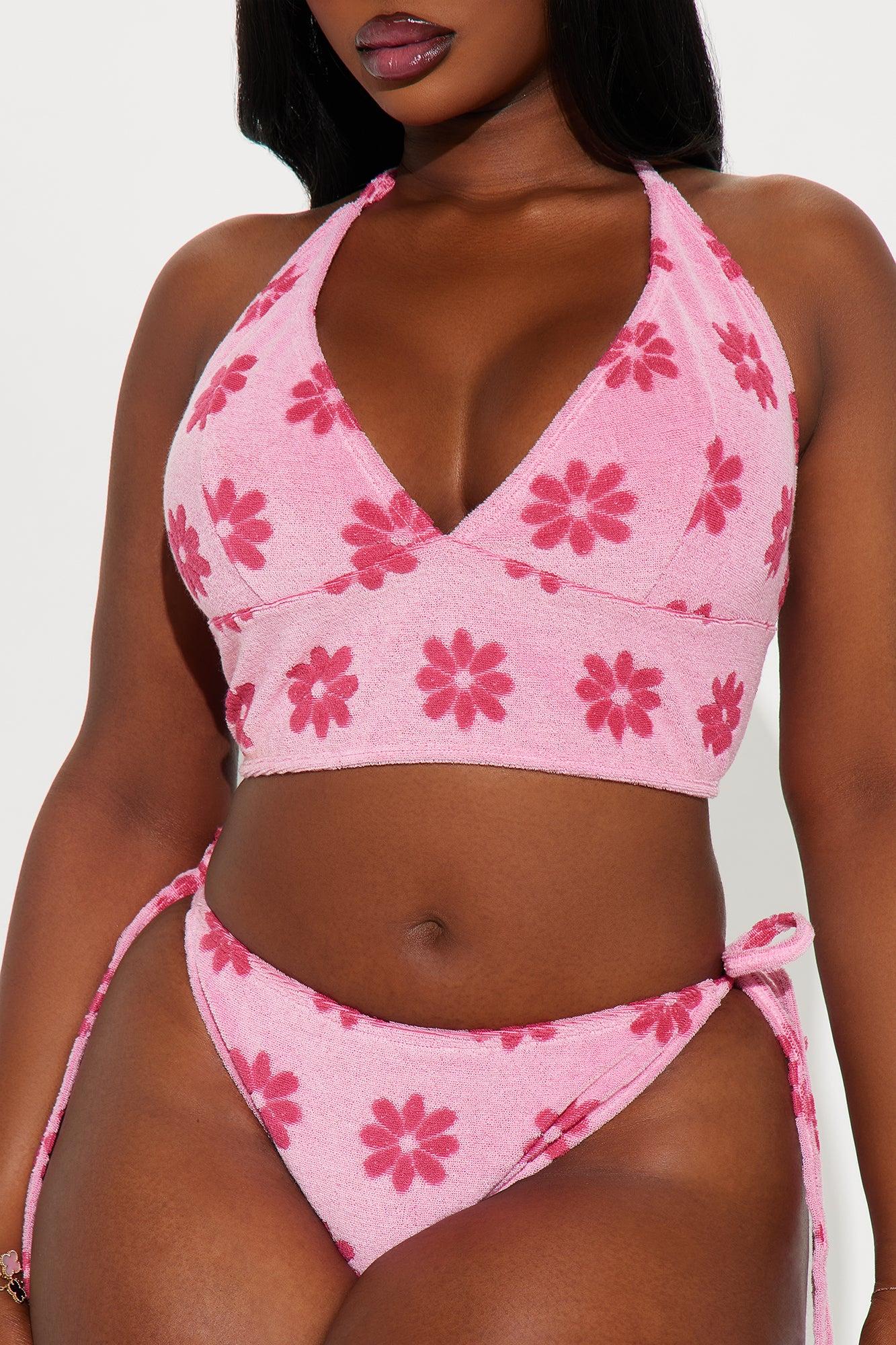 Janie Flower Terry 3 Piece Bikini & Skirt Set - Pink/combo Female Product Image