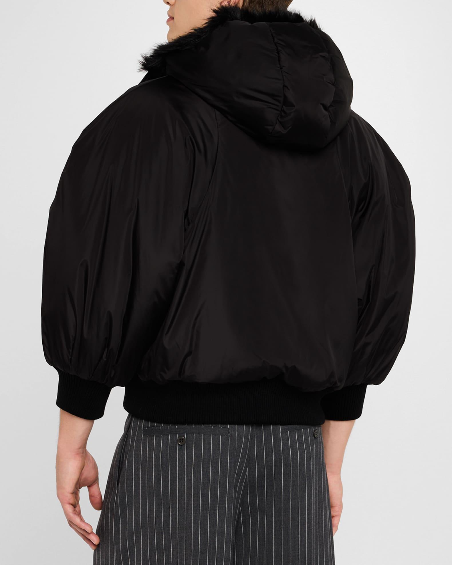 Mens Puff-Sleeve Bomber Jacket with Faux Fur Product Image