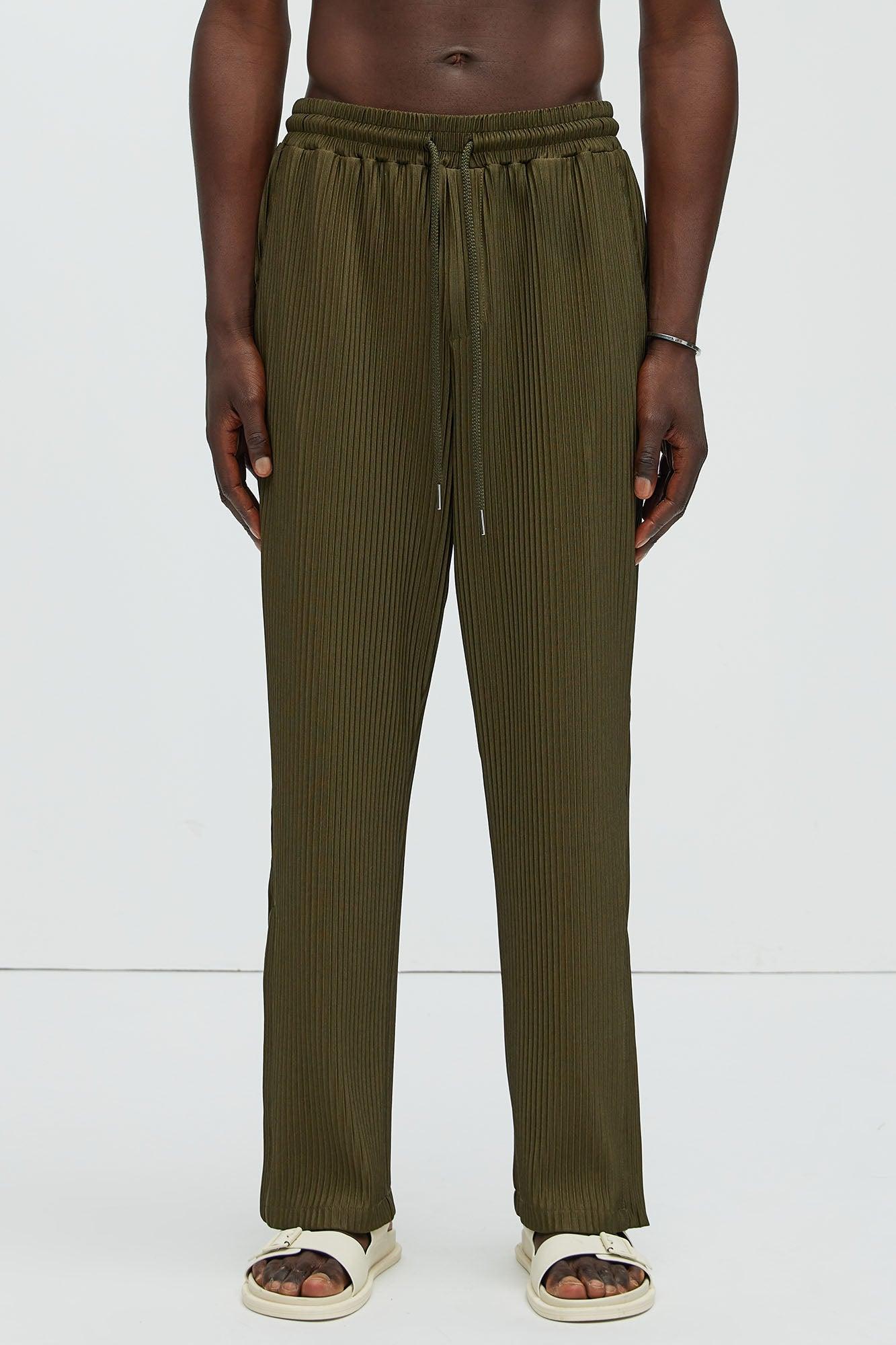 Potential Straight Pleated Pants - Olive Product Image