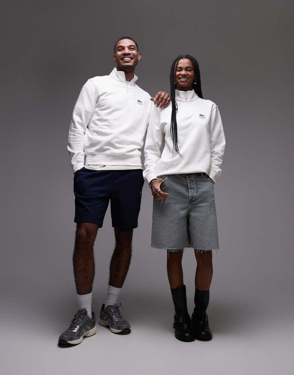 Lacoste half zip sweatshirt in white with chest logo print Product Image