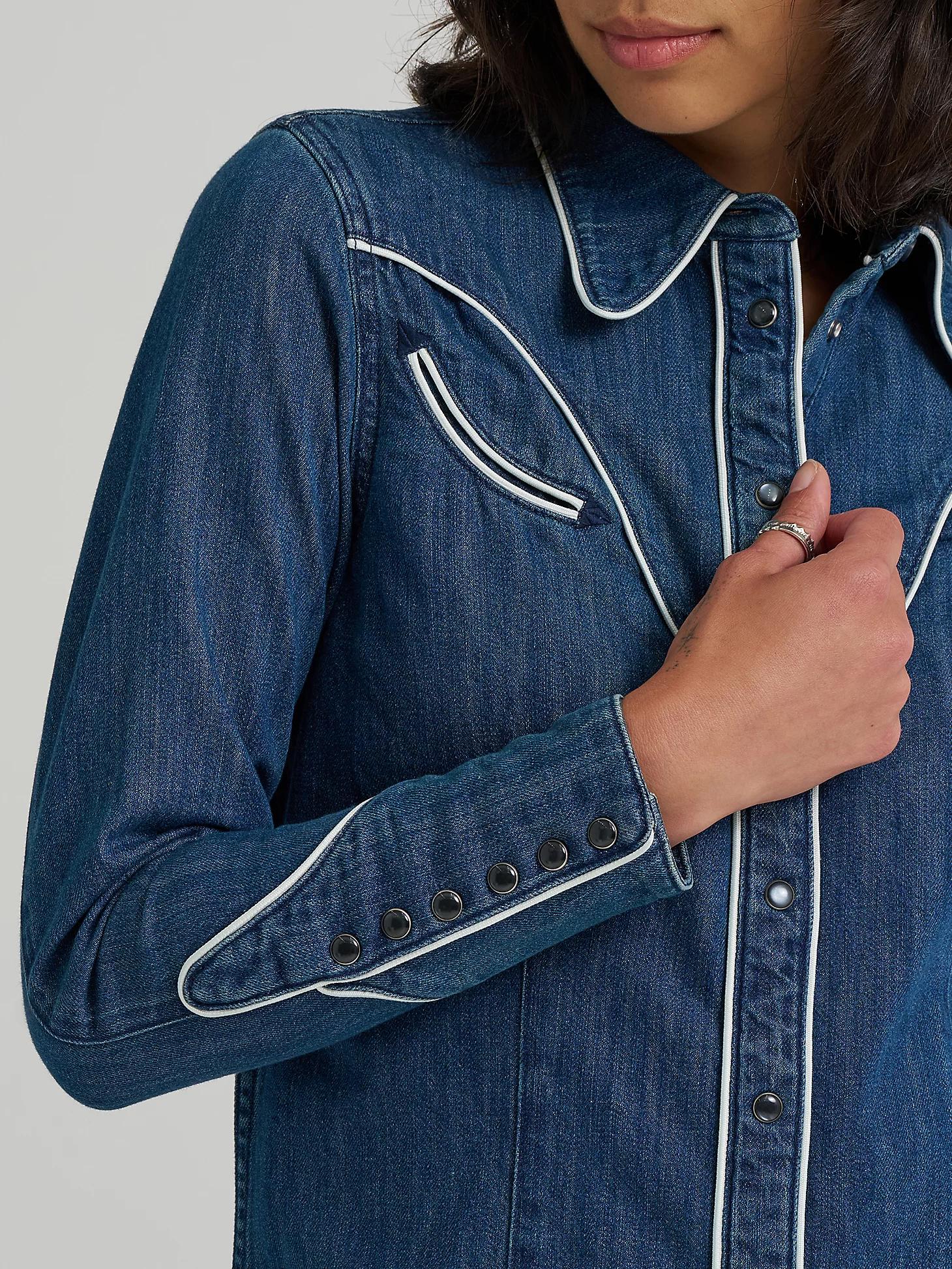 Women's Western Piped Shirt Dress in Blue Reverie Product Image