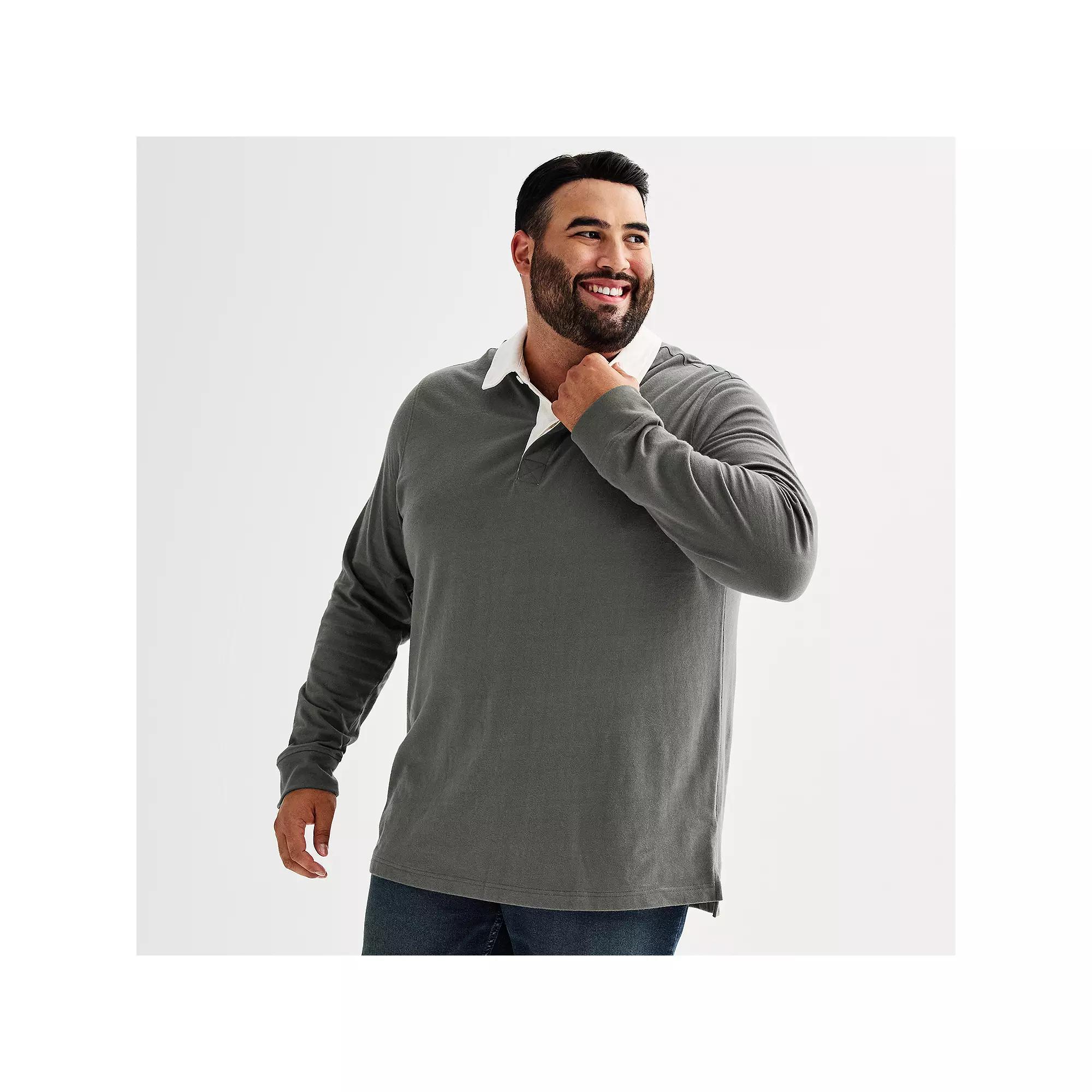 Big & Tall Sonoma Goods For Life® Long Sleeve Rugby Polo, Men's, Size: 2XB, Grey Product Image