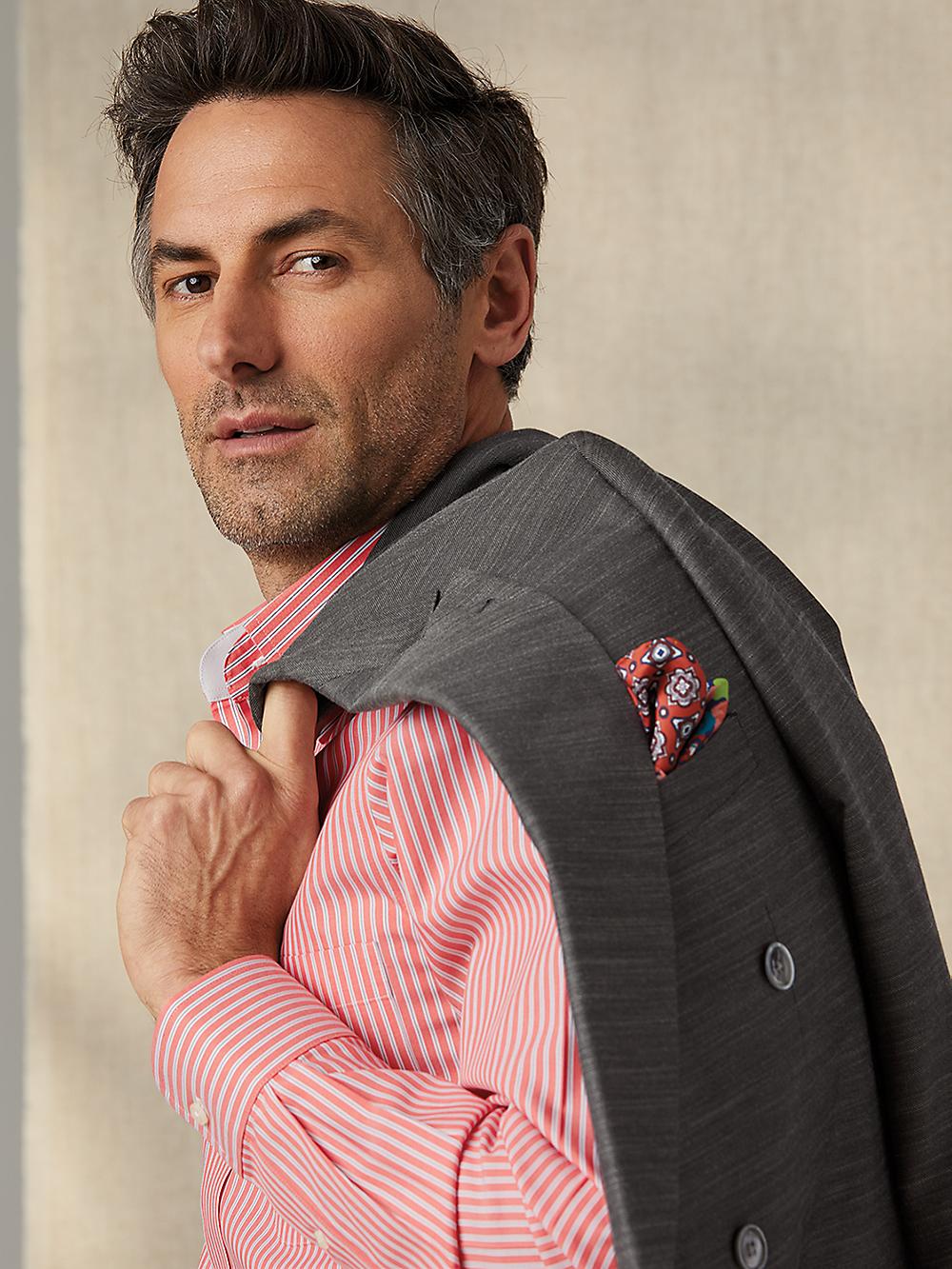 Performance Blend Double Breasted Peak Lapel Suit Jacket - Charcoal Product Image