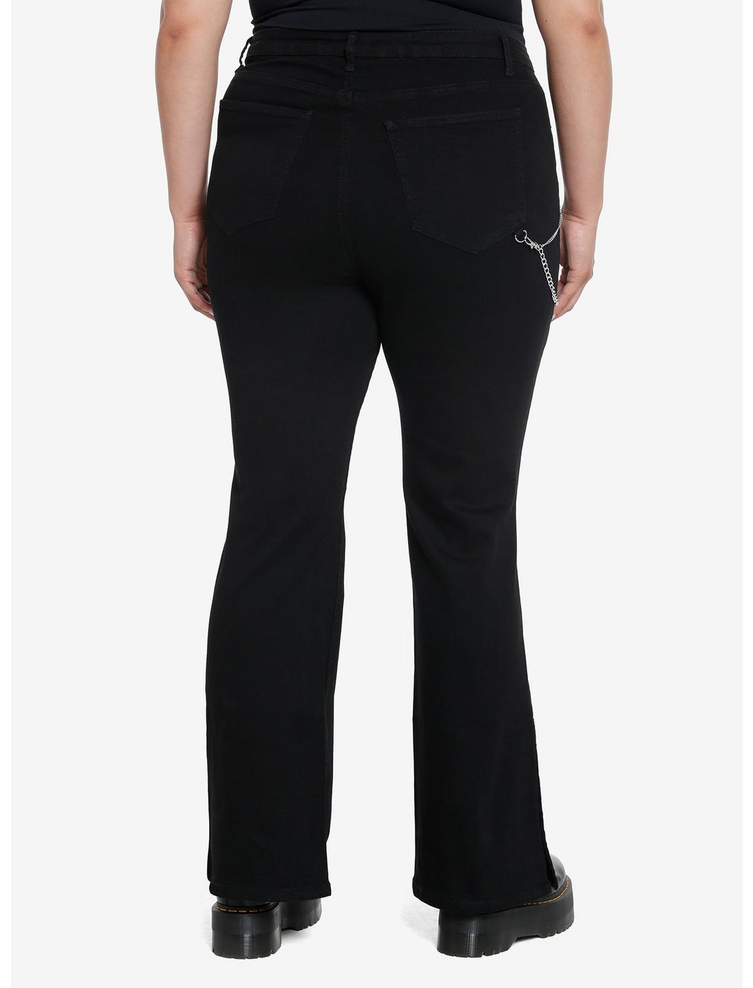 Black Side Chain Button Flare Pants Plus Size Product Image