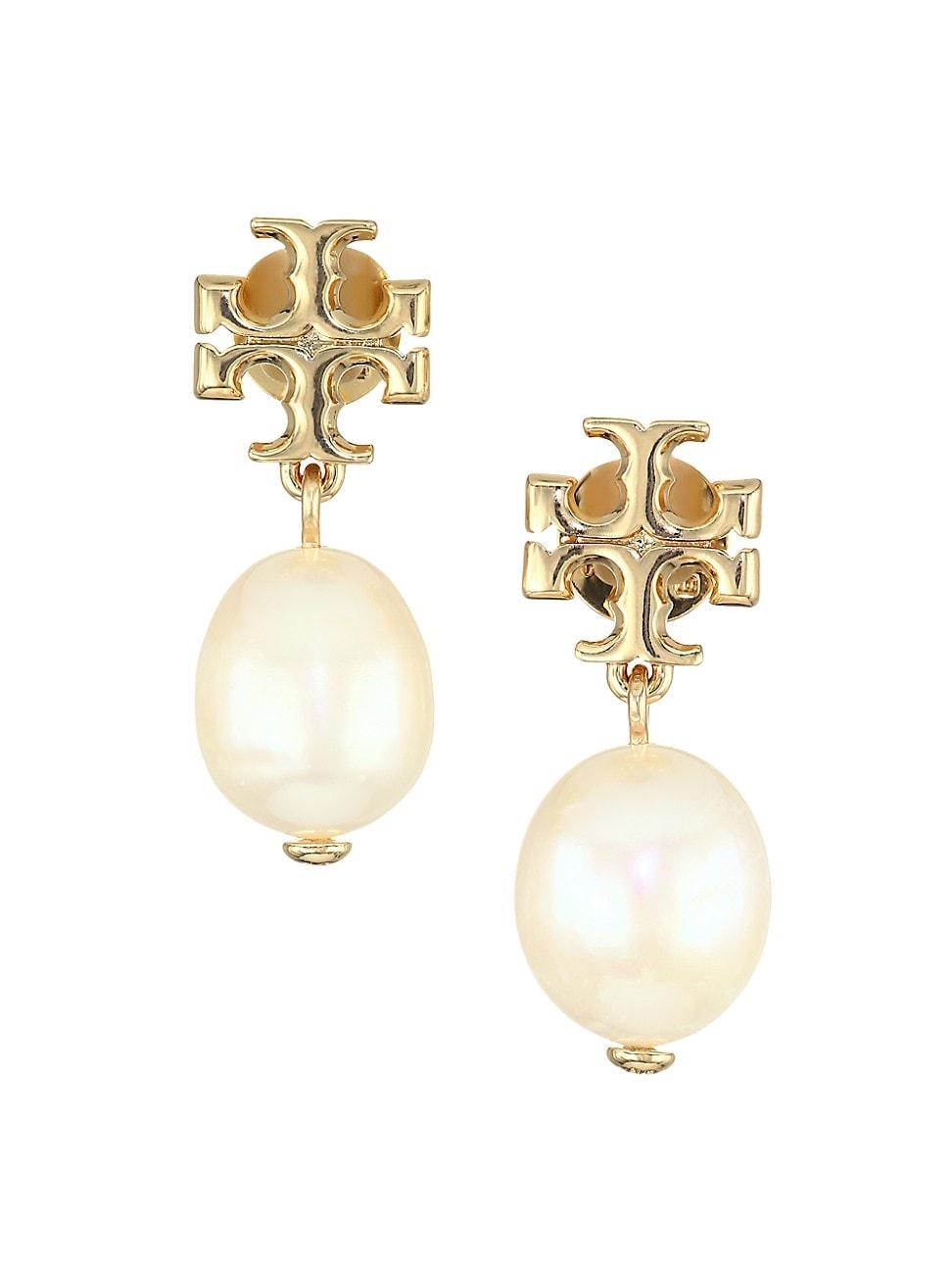 Womens Goldtone Logo & Cultured Pearl Drop Earrings Product Image