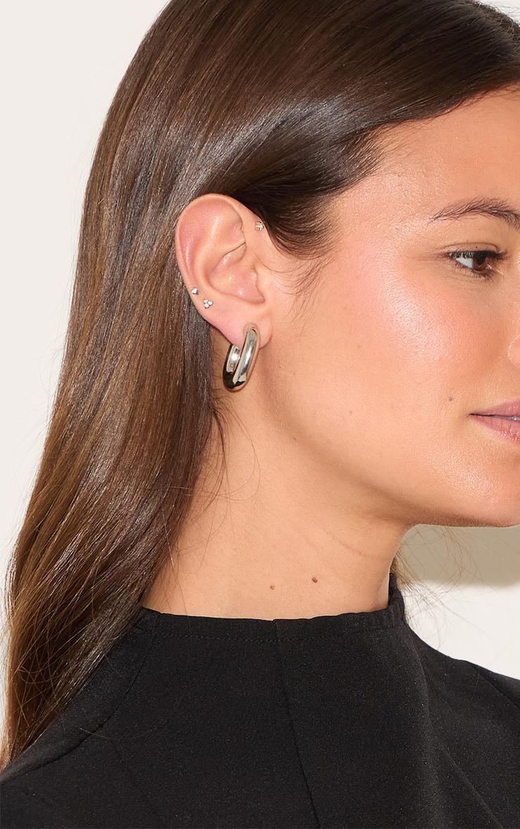 Silver Hoop Chubby Earrings Product Image