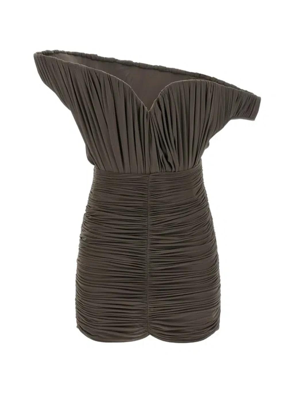 MAGDA BUTRYM Asymmetric One-shoulder Corset Dress With Ruffles In Brown Product Image