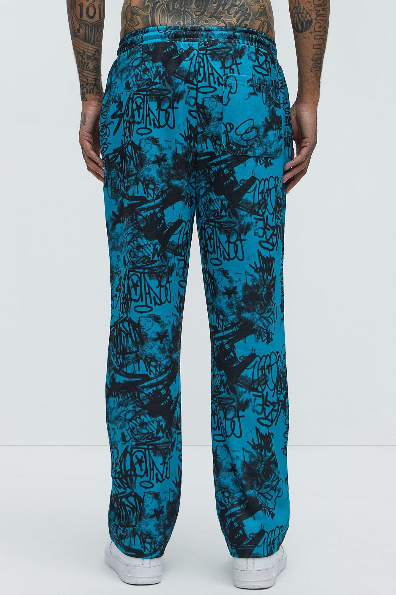 Vandal Straight Graffiti Sweatpants - Blue Product Image