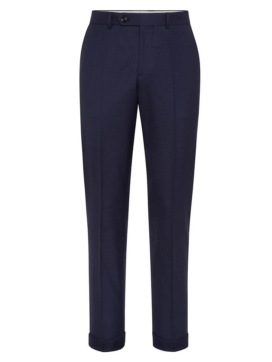 Mens Virgin Wool Houndstooth Formal Fit Trousers Product Image