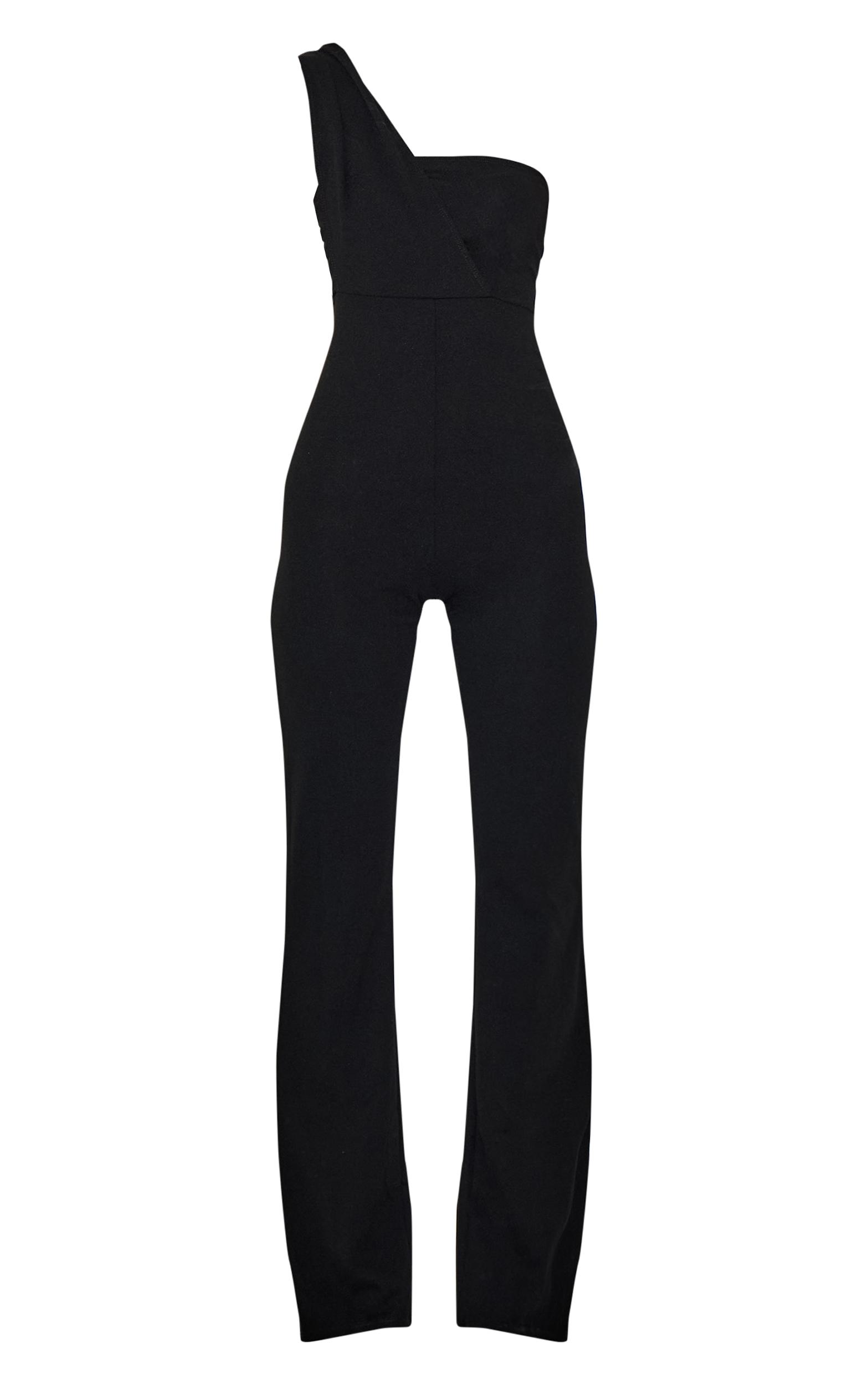 Black One Shoulder Drape Detailed Jumpsuit Product Image