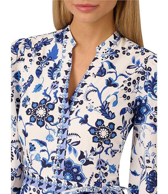 Adrianna by Adrianna Papell Cotton Floral Print V-Neck Long Sleeve Front Waist Tie Romper Product Image