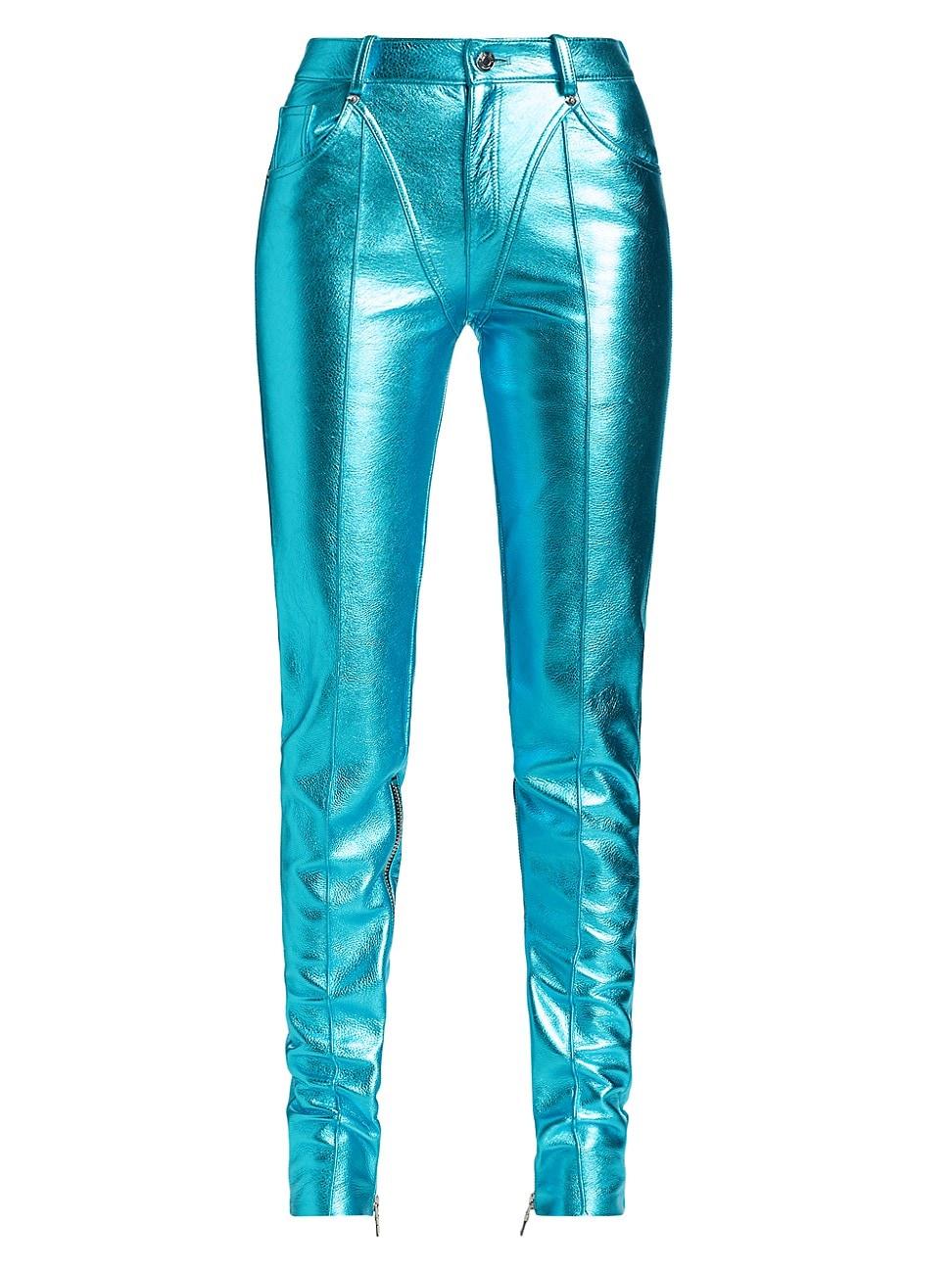 Womens Zipper-Detailed Metallic Leather Tapered Pants Product Image