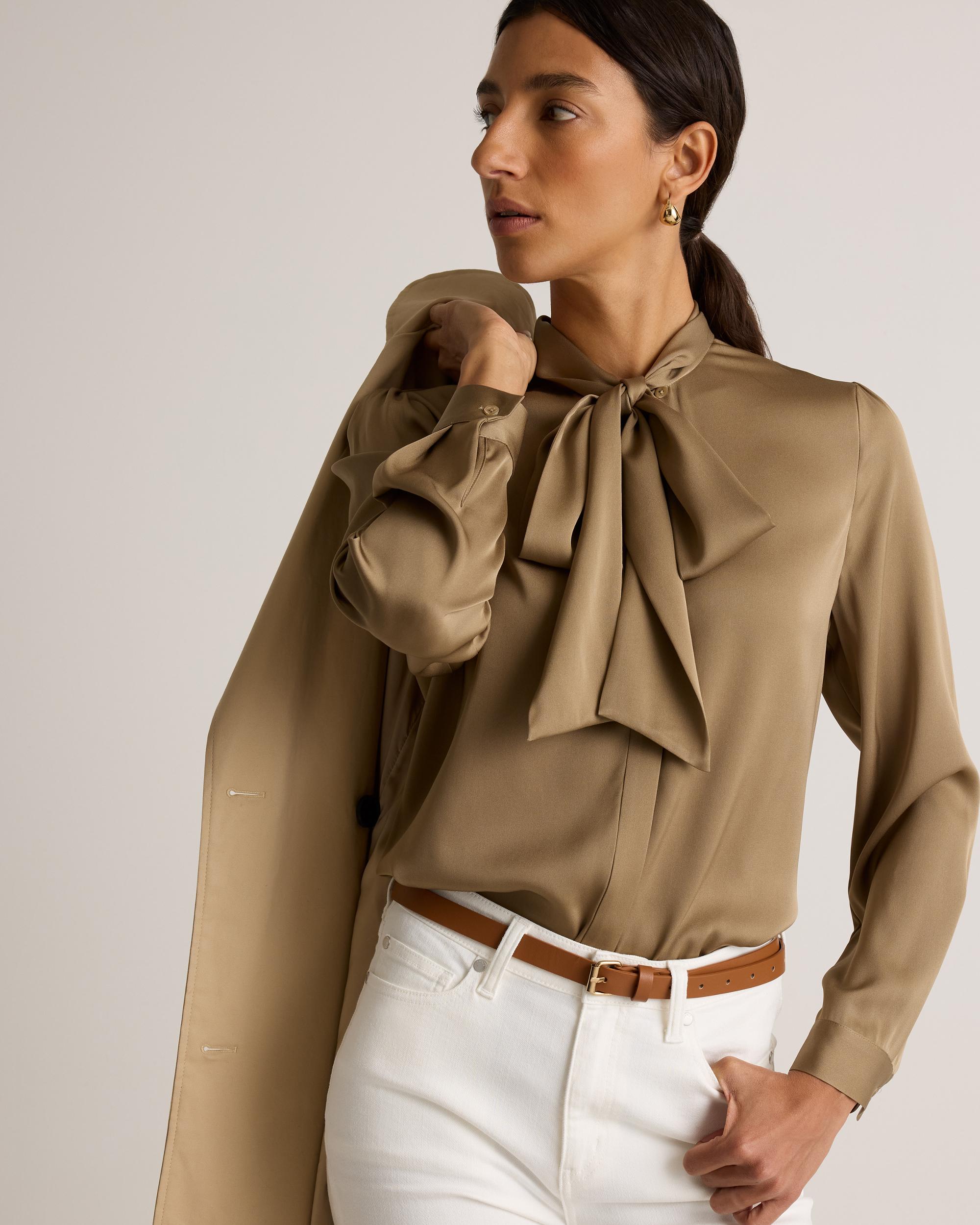 Quince | Women's Washable Stretch Silk Tie Neck Blouse Size XL Product Image