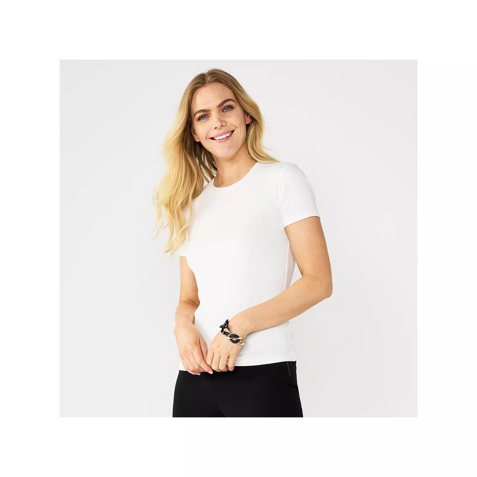 Women's Nine West Fitted Ribbed Crewneck Top,  Product Image