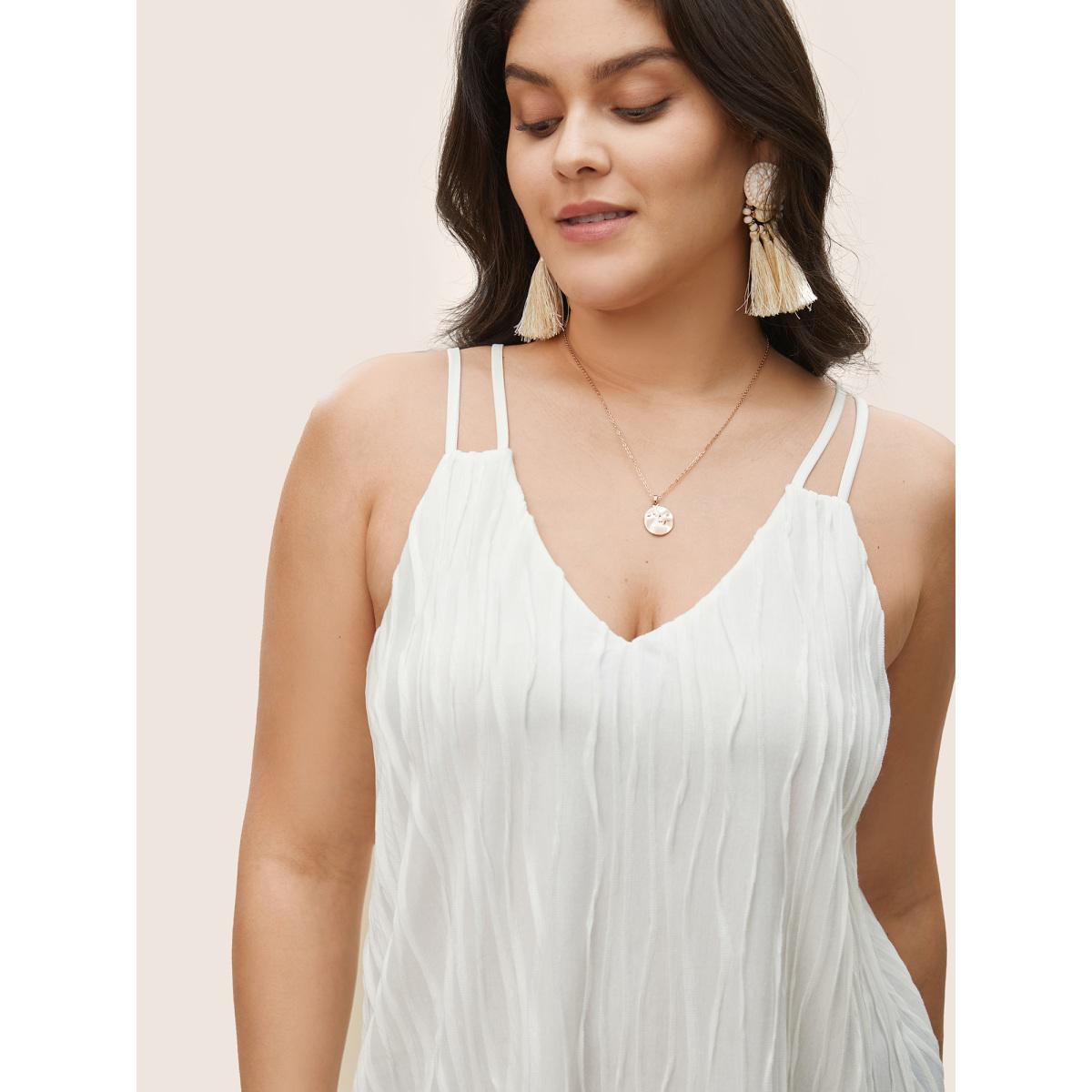 Plus Size Plain Plisse Deep V Neck Cami Top Women White Elegant Non V-neck Everyday Tank Tops Camis BloomChic 22-24/3X Product Image