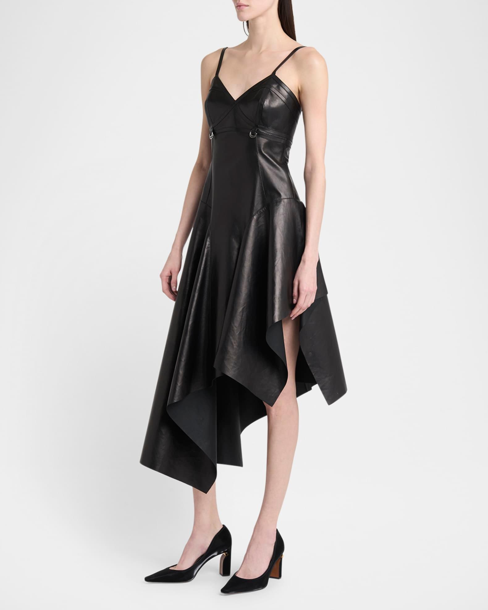 Asymmetric Draped Leather Dress Product Image