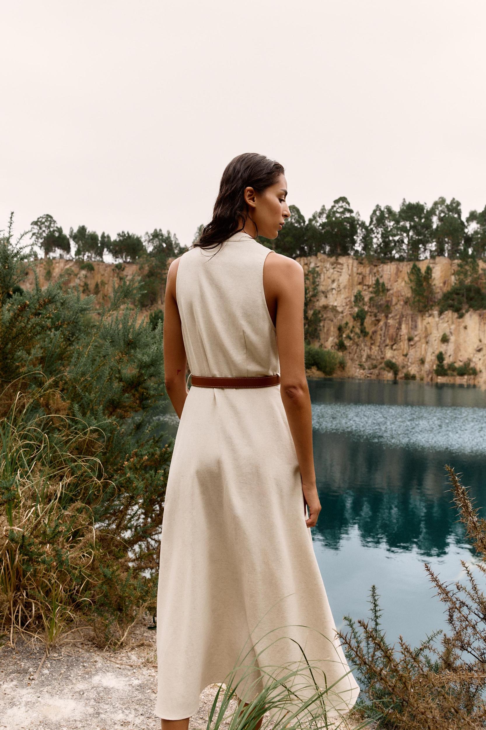 BELTED LINEN MIDI DRESS Product Image