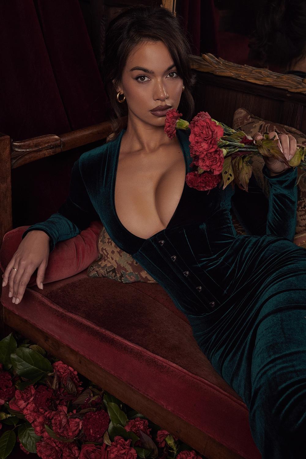 Arabella  forest velvet corset dress - sale Product Image