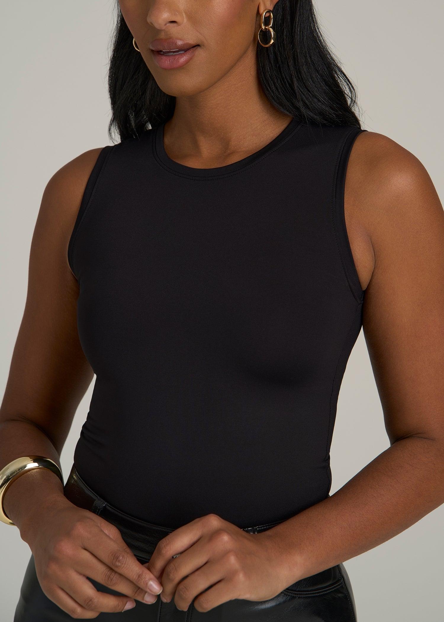 Sleeveless Crewneck Bodysuit for Tall Women in Black Female Product Image