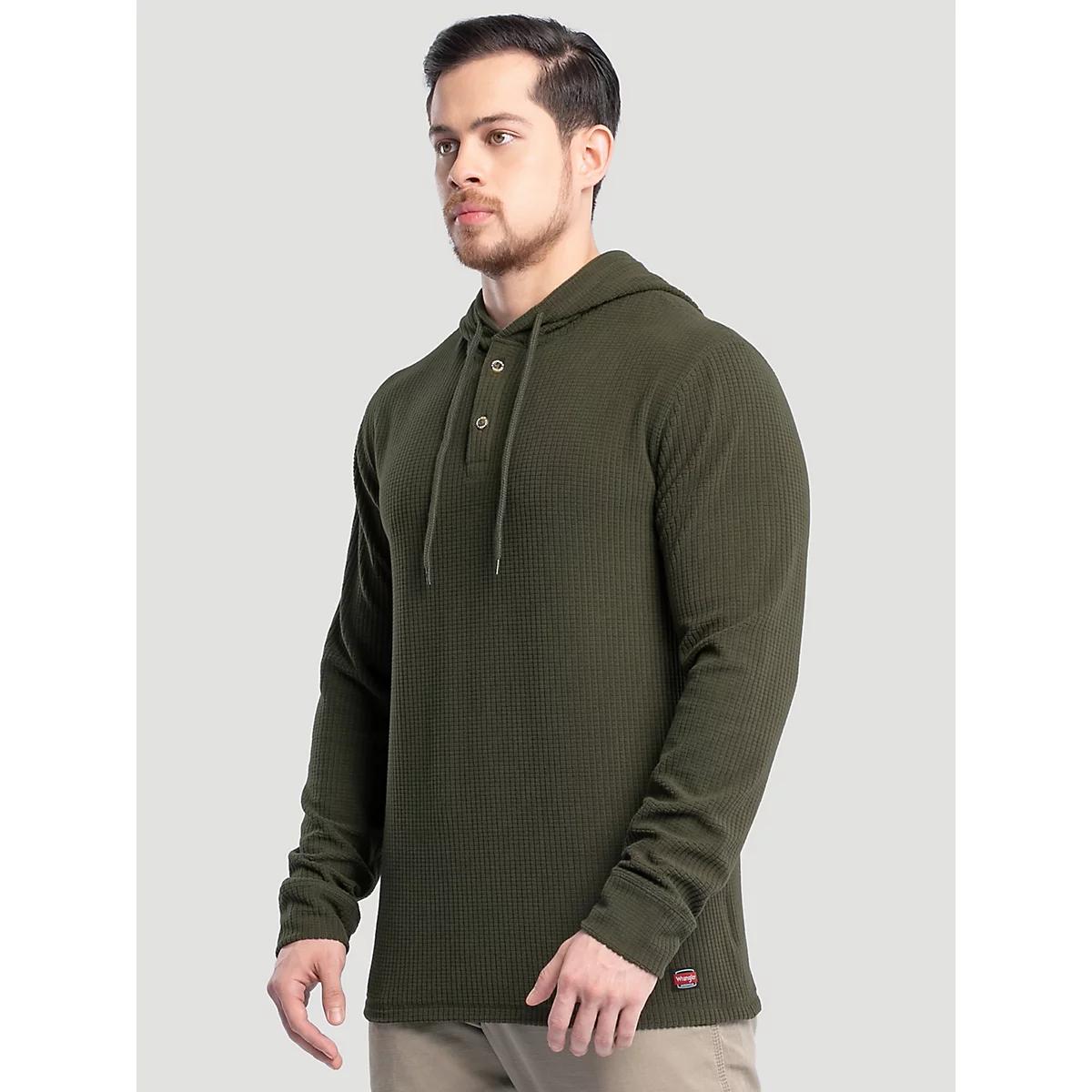 Men's Hooded Workwear Grid Fleece Henley in Olive Product Image
