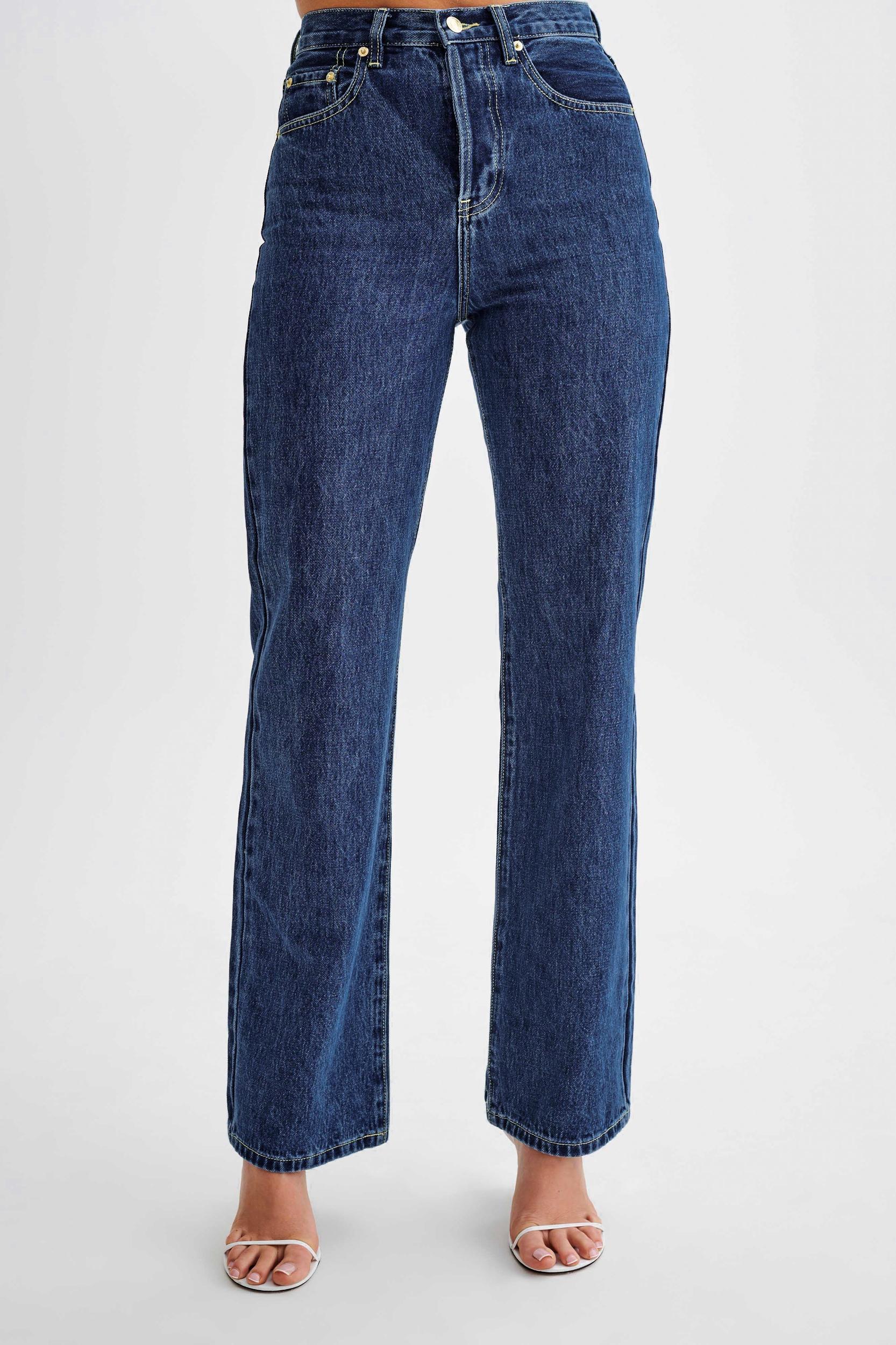 Janine High Waisted Straight Leg Jeans - Dark Blue Product Image
