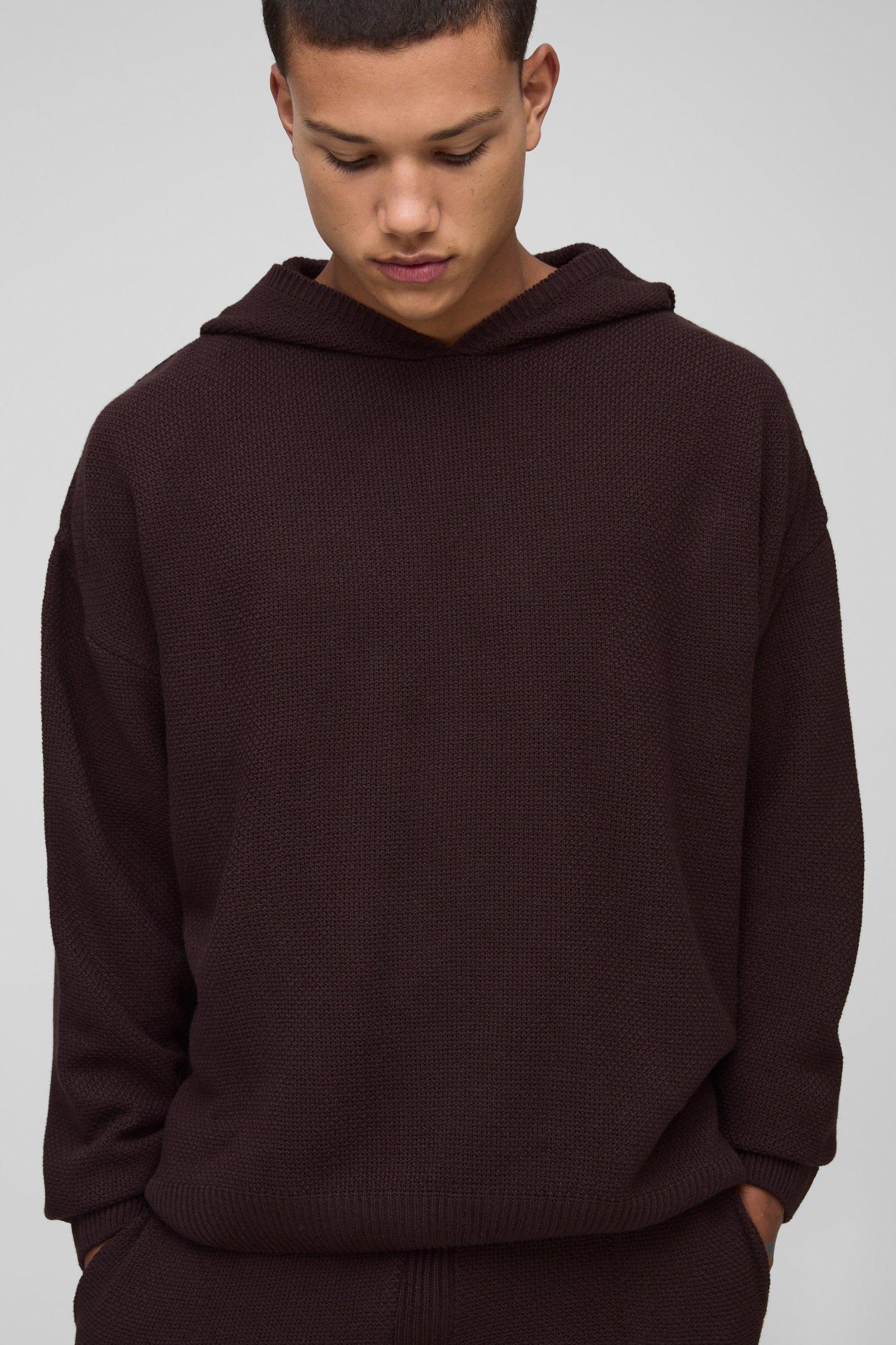 Oversized Stitch Interest Knitted Hooded Tracksuit | boohooMAN USA Product Image