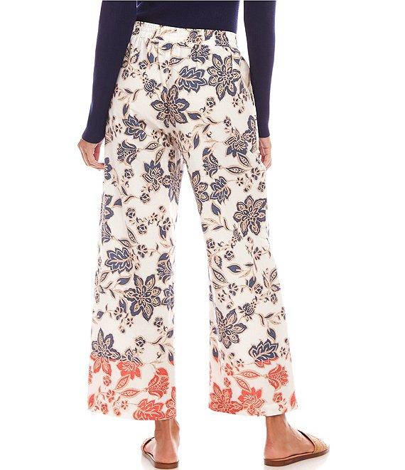 Karen Kane Poplin Batik Print High Rise Wide Leg Cropped Pants Product Image