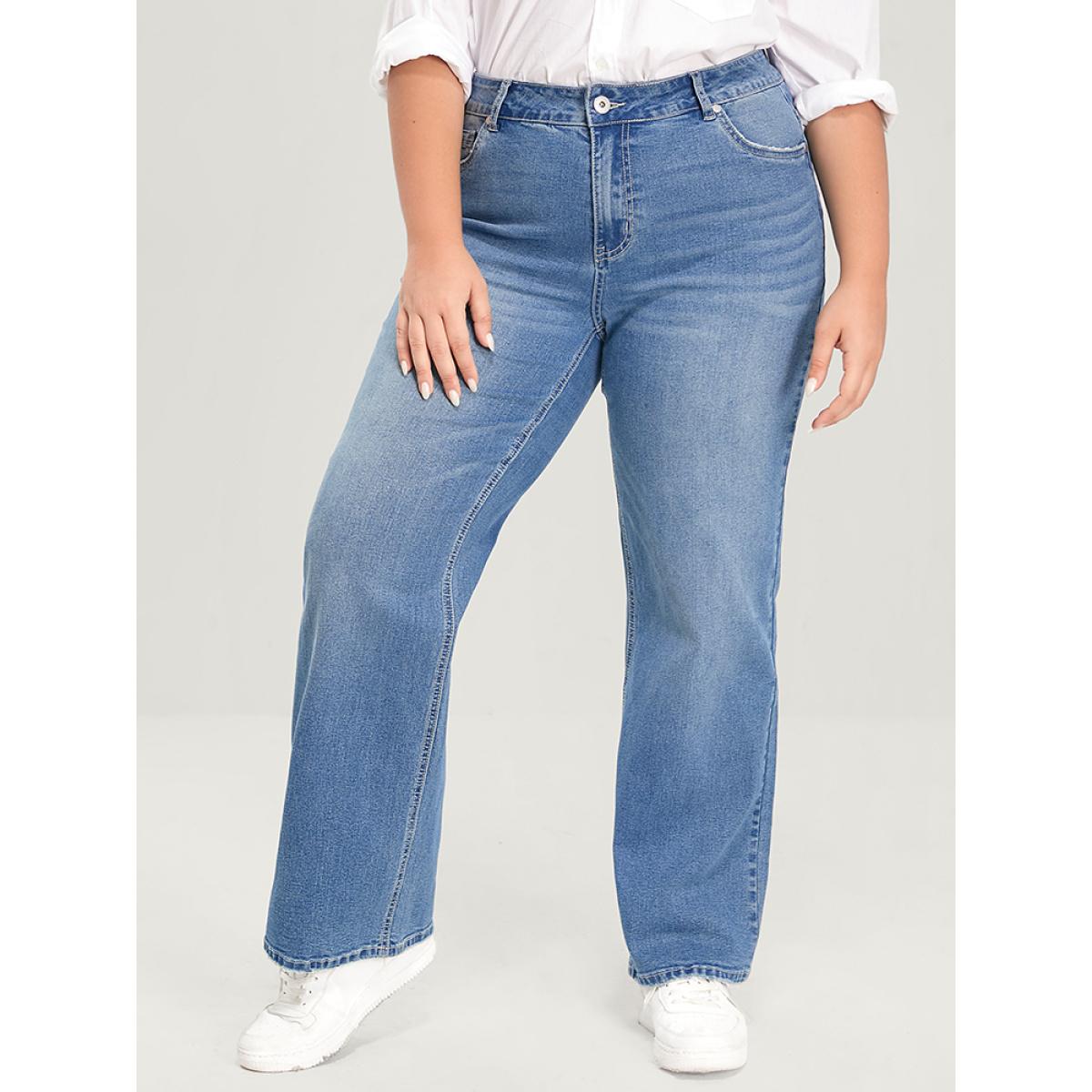 Plus Size Boyfriend Wide Leg Slightly Stretchy High Rise Medium Wash Jeans Women Stone Casual Plain Low stretch Pocket Jeans BloomChic 30/6X Product Image