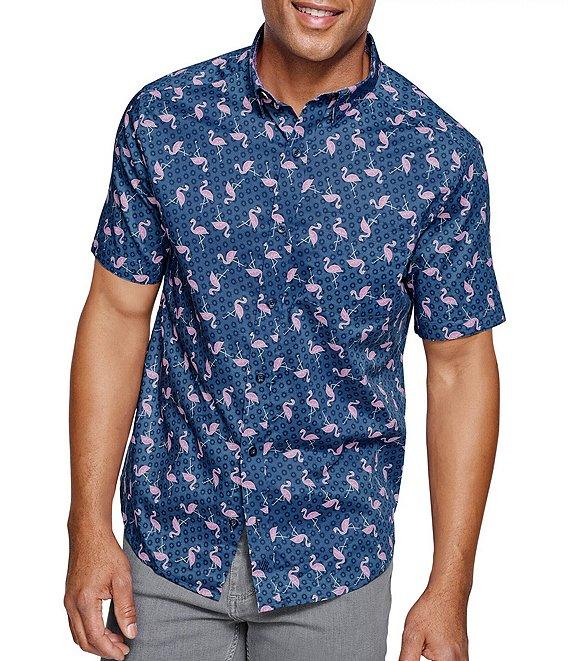 Johnston & Murphy Flamingo Print Short Sleeve Woven Shirt Product Image