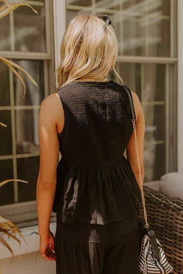 Santorini Breeze Front Tie Smocked Top in Black Product Image
