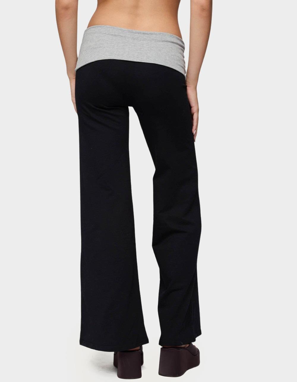 EDIKTED Wide Leg Contrast Fold Over Pants - BLACK Product Image
