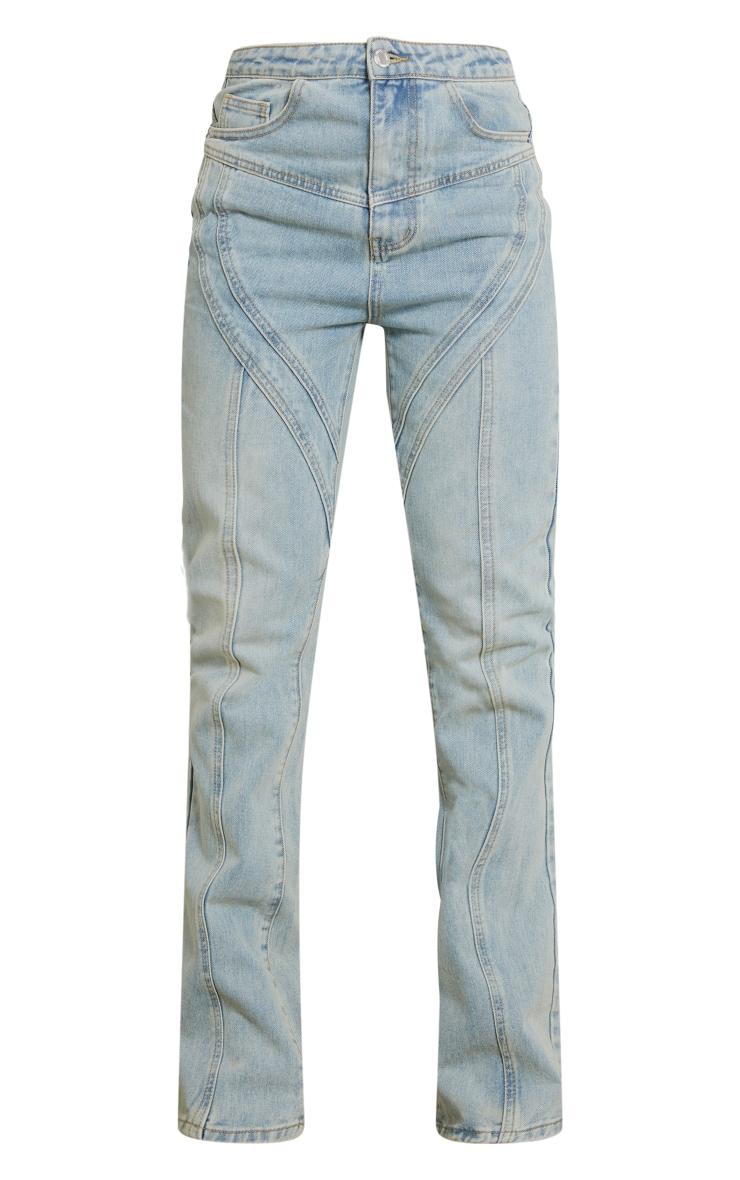 Vintage Wash Seam Detail Long Leg Straight Jeans Product Image