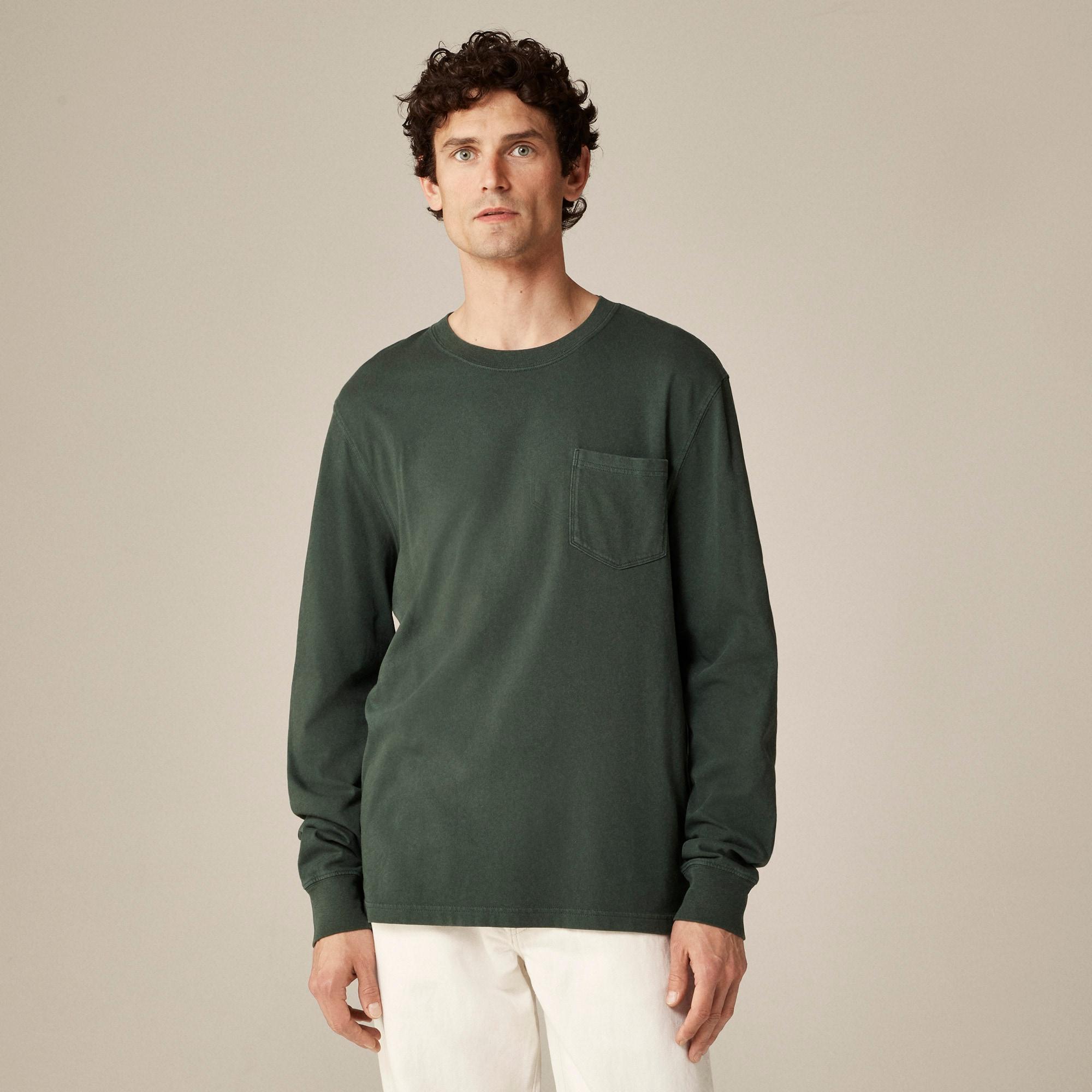 Long-sleeve vintage-wash cotton pocket T-shirt Product Image