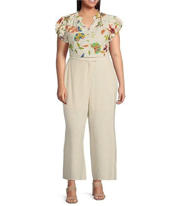 Sugarlips Plus Floral/Paisley Printed Flutter-Sleeve Woven Top Product Image