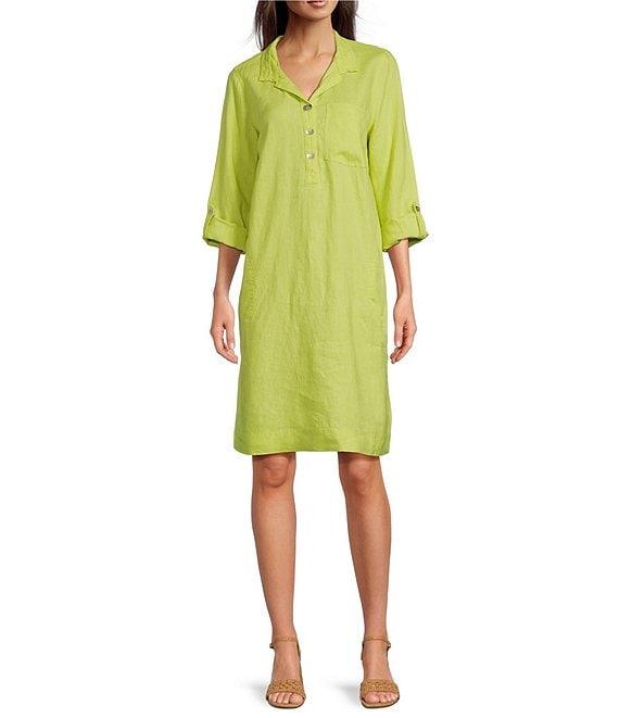 John Mark Linen Wire Collar Roll Tab Sleeve Shirt Dress Product Image
